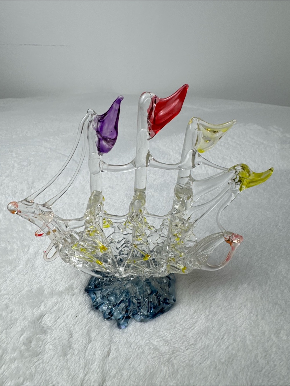Vintage Hand Blown Spun Glass Art Nautical Sailing Ship Boat 5.5”